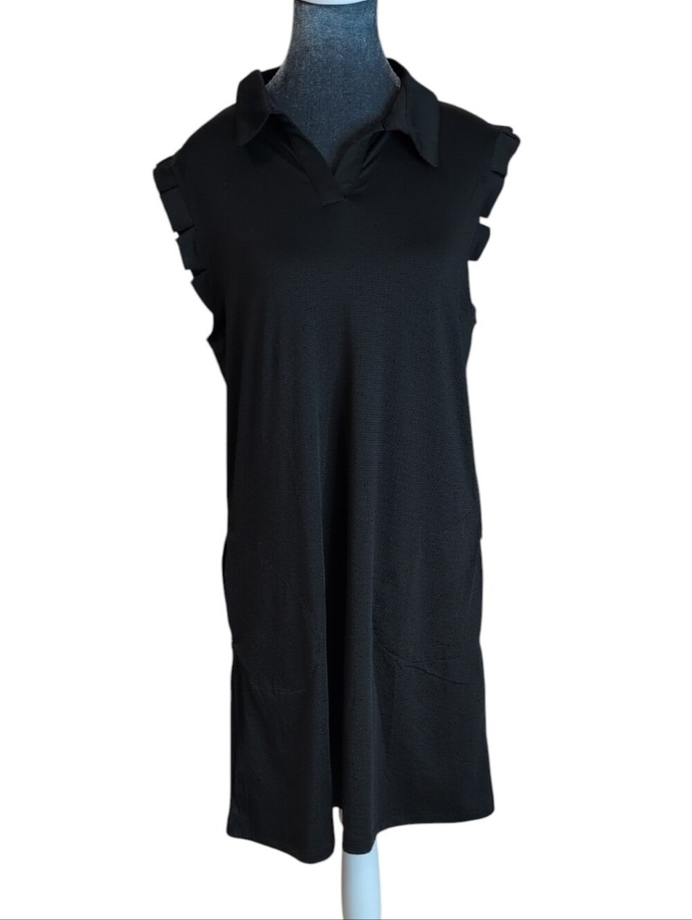 X by Gottex Black Ruffle Sleeve Athletic Dress Size Large